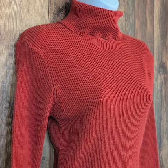 Reference Point Sweaters - Reference Point Ribbed Orange/Coral Turtleneck Fitted Sweater M            M671